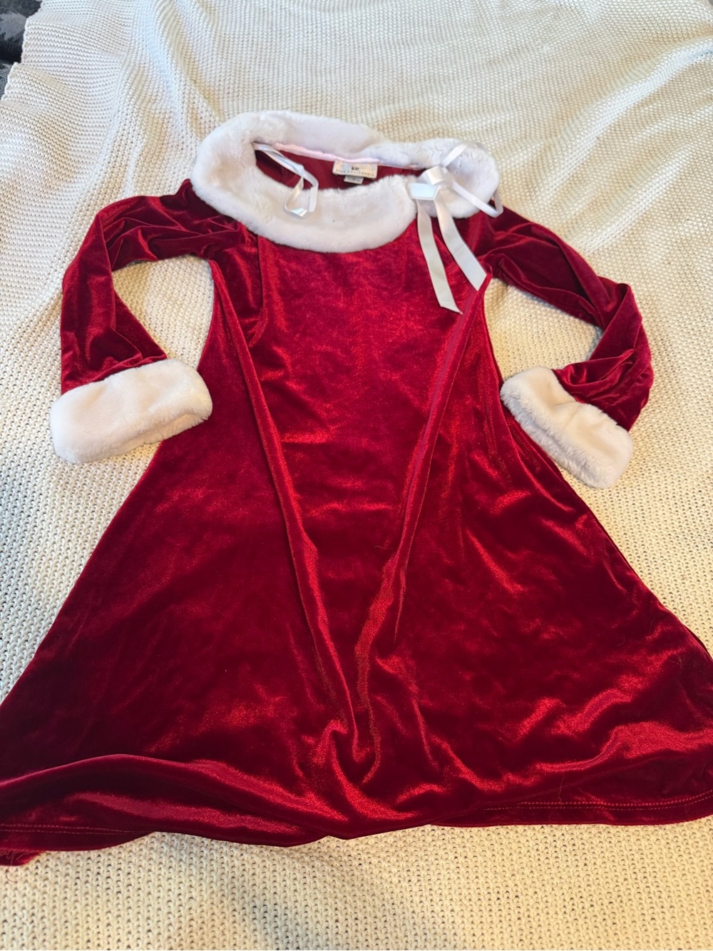 Byer California kids Red Dress with White Faux Fur Trim